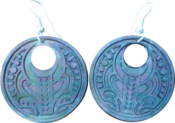 Engraved mother-of-pearl Earrings - Tahitian Tattoo