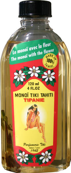 Monoi Tahiti Frangipani (Tipanié) con fiore di Tiare - 120ml - Tiki