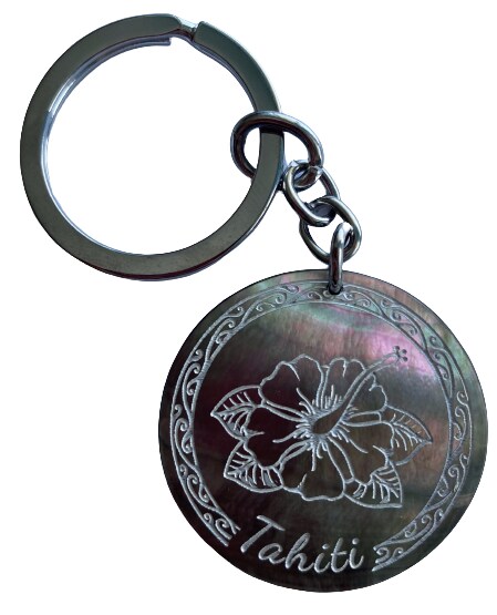 Porte clefs Tahitien en Nacre - Fleur d'Hibiscus