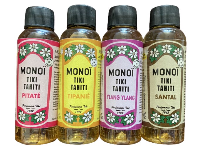 Lotto di 4 Monoi de Tahiti 60ml : Ylang Frangipane Gelsomino Sandalo